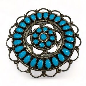 Turquoise and Sterling Silver Navajo Brooch Pendant Larry Moses Begay Signed